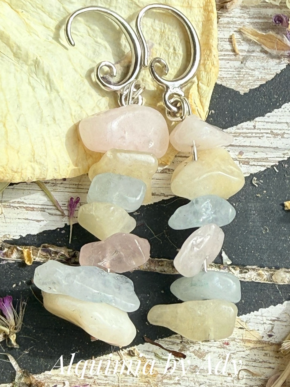 Morganite Pastel Chip Stone Dangle Earrings - Pink, Blue, yellow